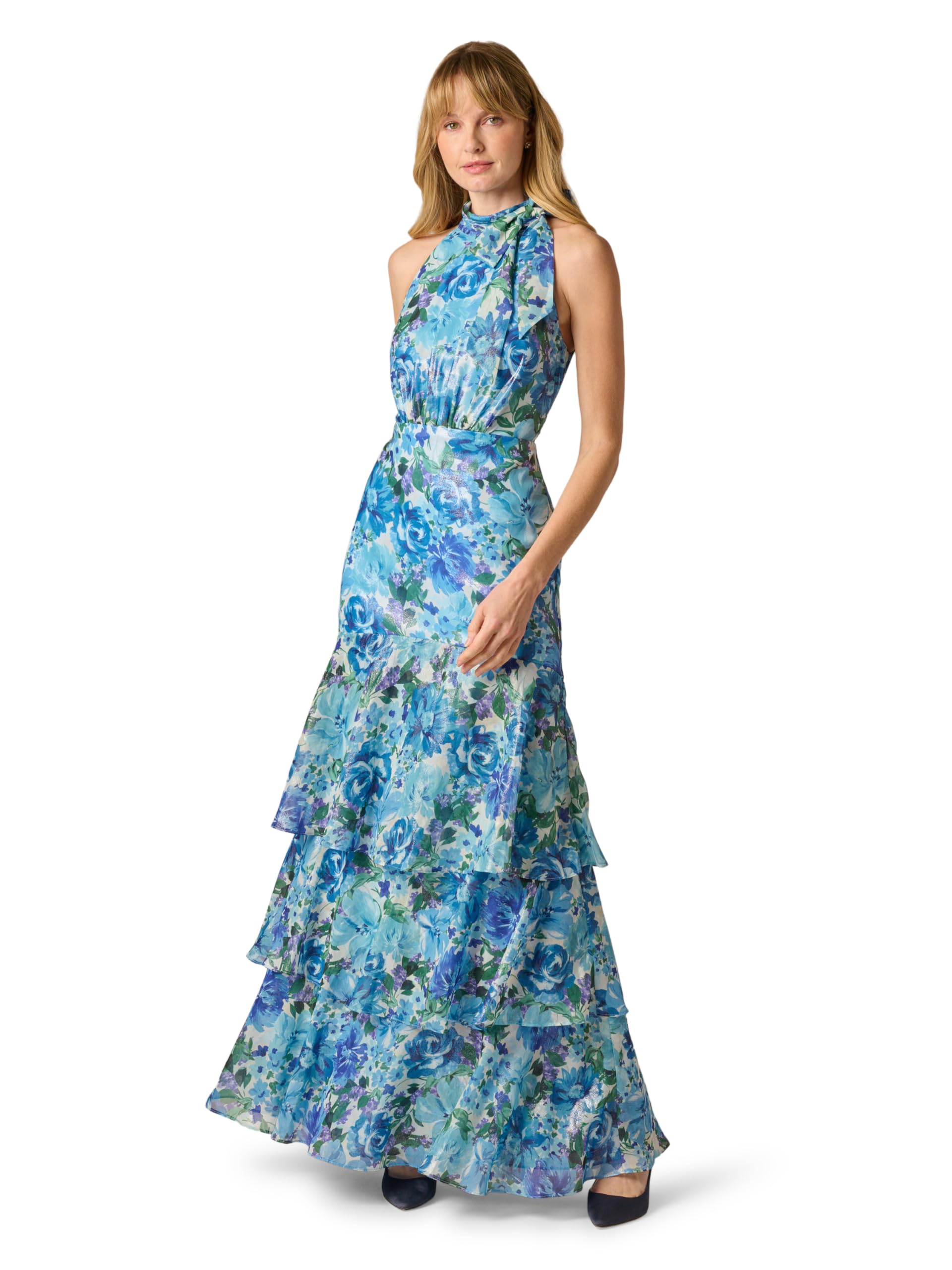 Adrianna Papell Glazed Chiffon Gown, Blue Multi