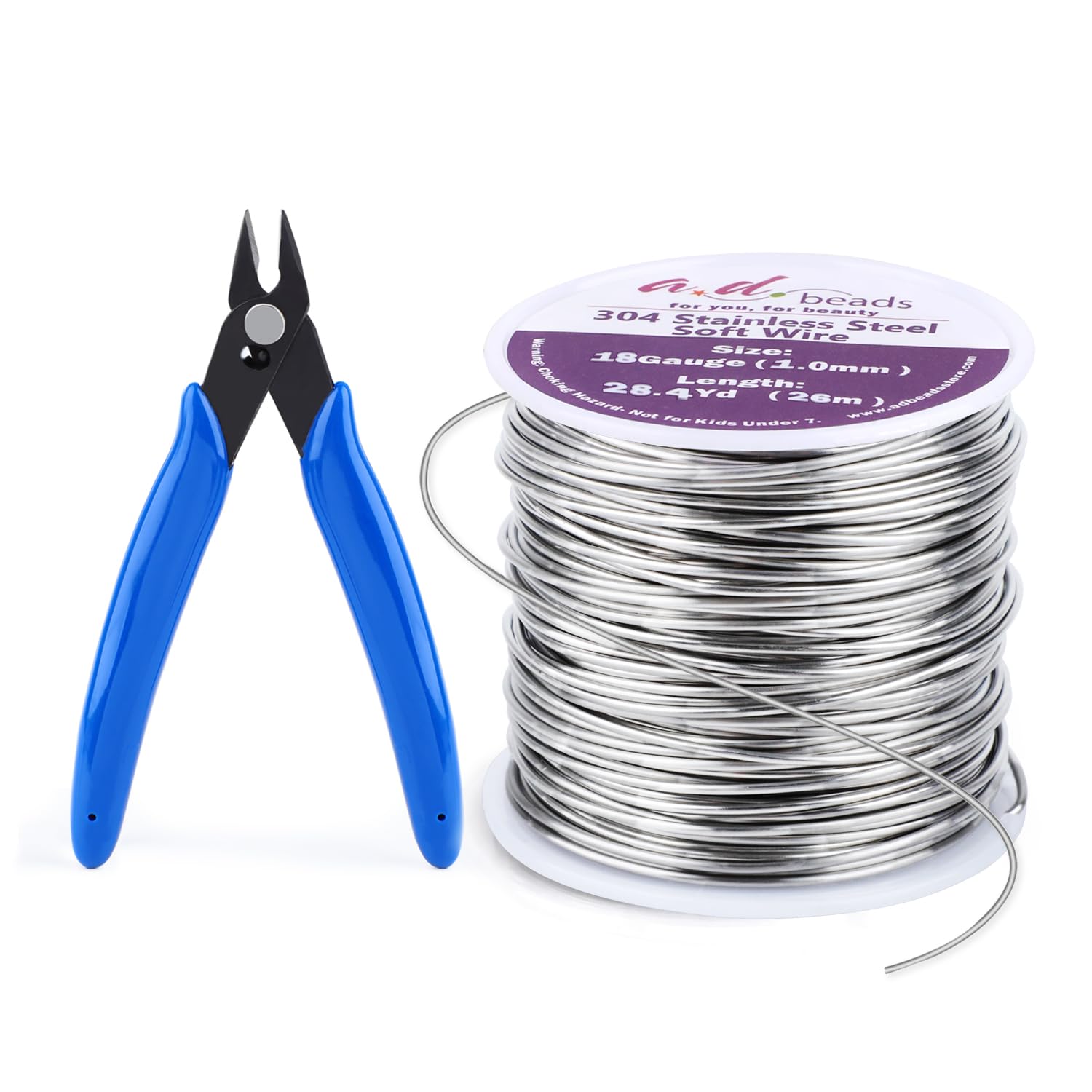 18 Gauge (1.0mm) 304 Stainless Steel Jewelry Wire Kit with Wire Cutter, 28 Yards Tarnish Resistant Craft Wire for Jewelry Making