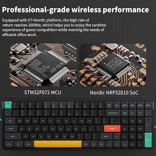 Miniatura 6 de nuphy Teclado mecánico inalámbrico Air96 V2, teclado retroiluminado RGB de 100 teclas, compatible con Bluetooth 5.1, 2.4G y conexión con cable, para