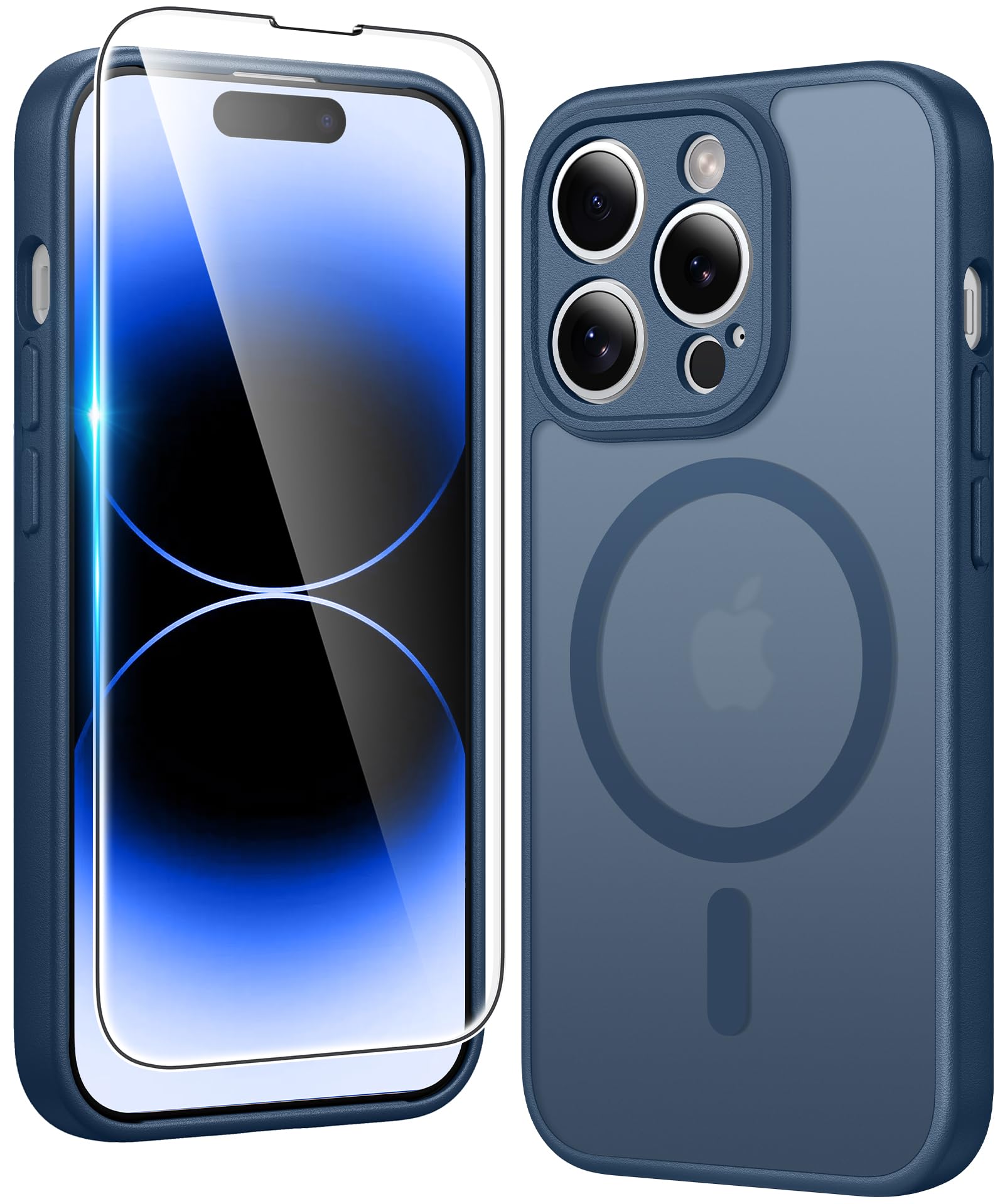 FNTCASE for iPhone 14 Pro-Max Case Compatible with Magsafe Matte Phonecase | Screen Protector, Military Grade Drop Protection, Slim Magnetic Phone Cases, Shockproof Bumper, Translucent Cell Cover