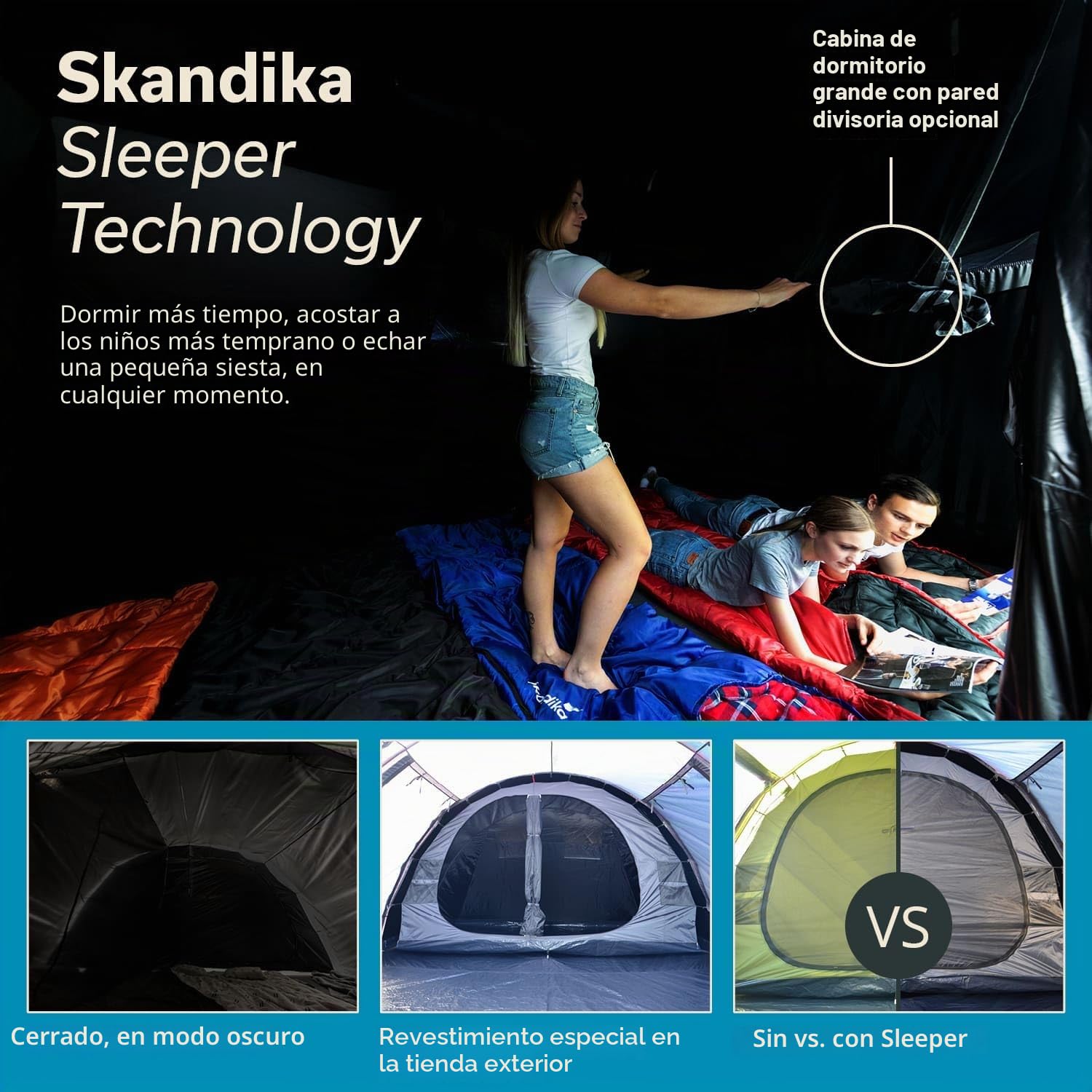 skandika Gotland 5 Sleeper Protect - Tienda de campaña Familiar - mosquiteras - Suelo Cosido en Forma de bañera - túnel