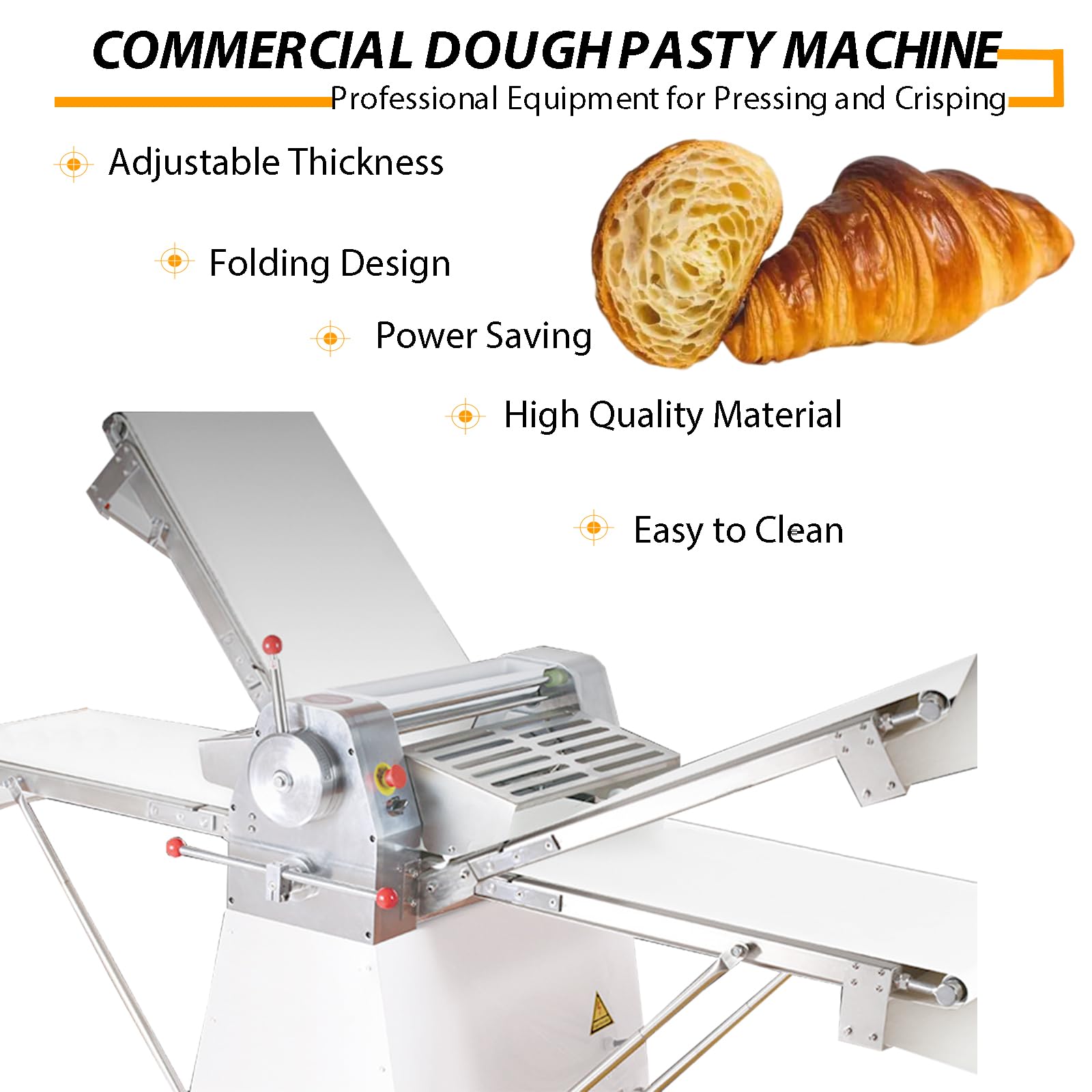 INTBUYING Dough Sheeter Machine 20in Reversible Puff Pastry Roller Sheeter Pizza Croissant Bread Dough Flatten Roller Presser Stainless Steel Danish Pastry Machine Folding Sheeter for Bakery 220V