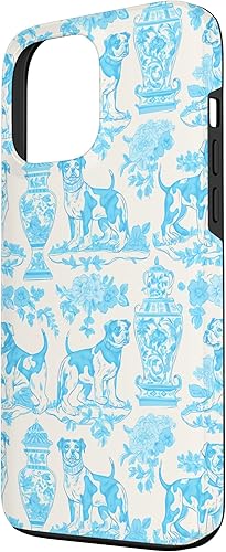 Miniatura 2 de Funda para iPhone 13 Pro Max Chinoiserie Dog Toile Preppy Grandmillennial Aqua Cream