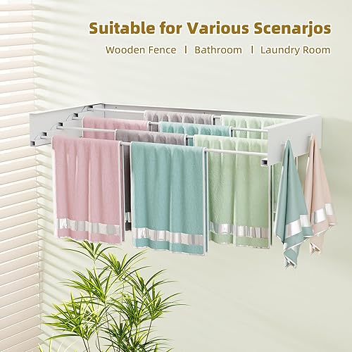 Miniatura 5 de Tendedero de pared para lavandería de 23.6 pulgadas, tendedero plegable para secar ropa montado en la pared con 4 ganchos para toallas y 4 varillas,