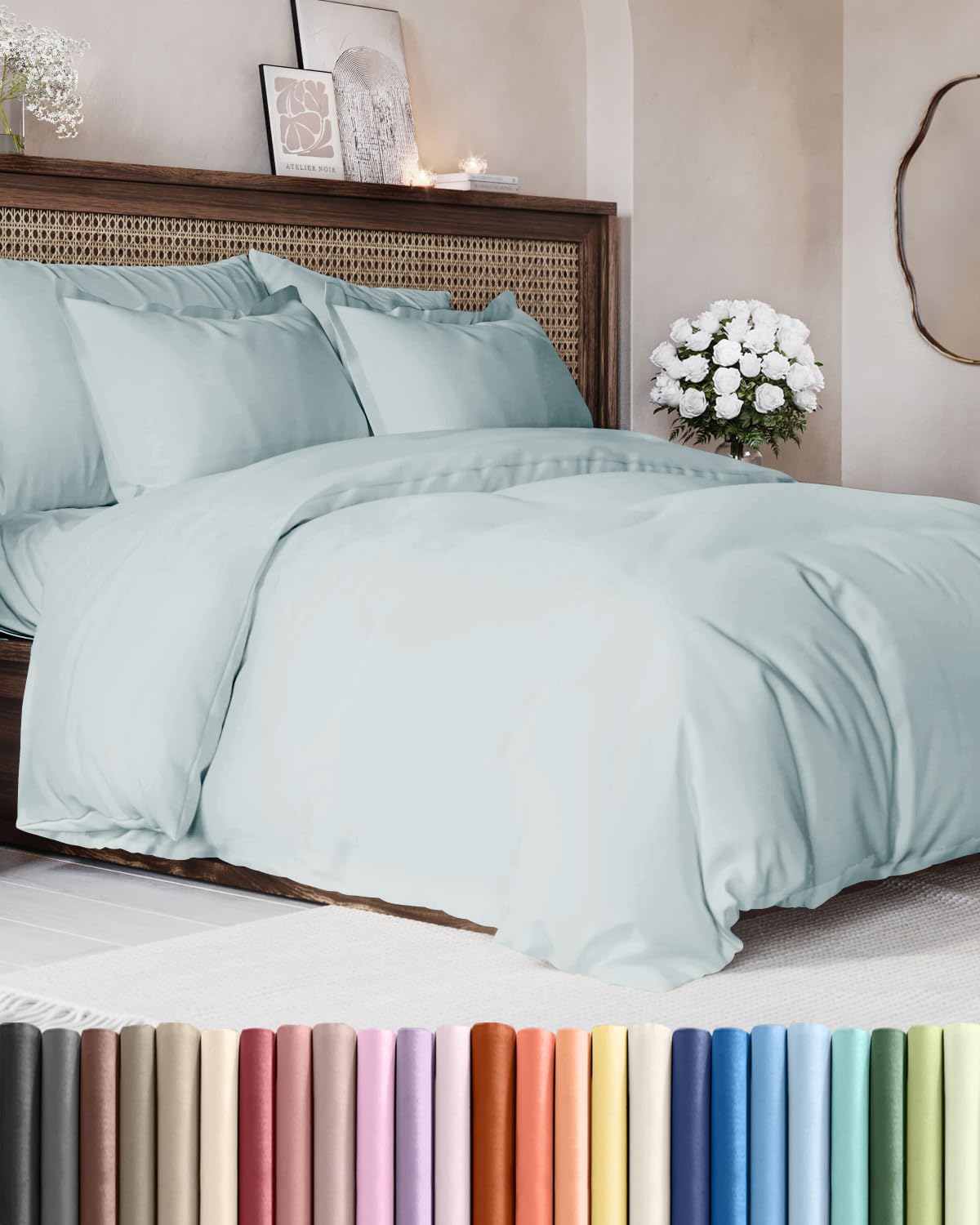 Duvet Cover Oversized Queen - 3 Piece with Zipper Closure - Ice Blue