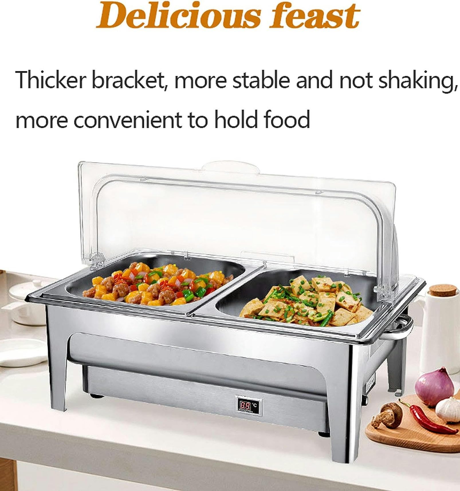 Chafing Dish Scaldavivande Elettrico Acciaio Inox, 9L Contenitore Termico per Alimenti Caldi Scalda Cibo per Buffet Qualsiasi Festa - Mantiene Caldo Il Cibo