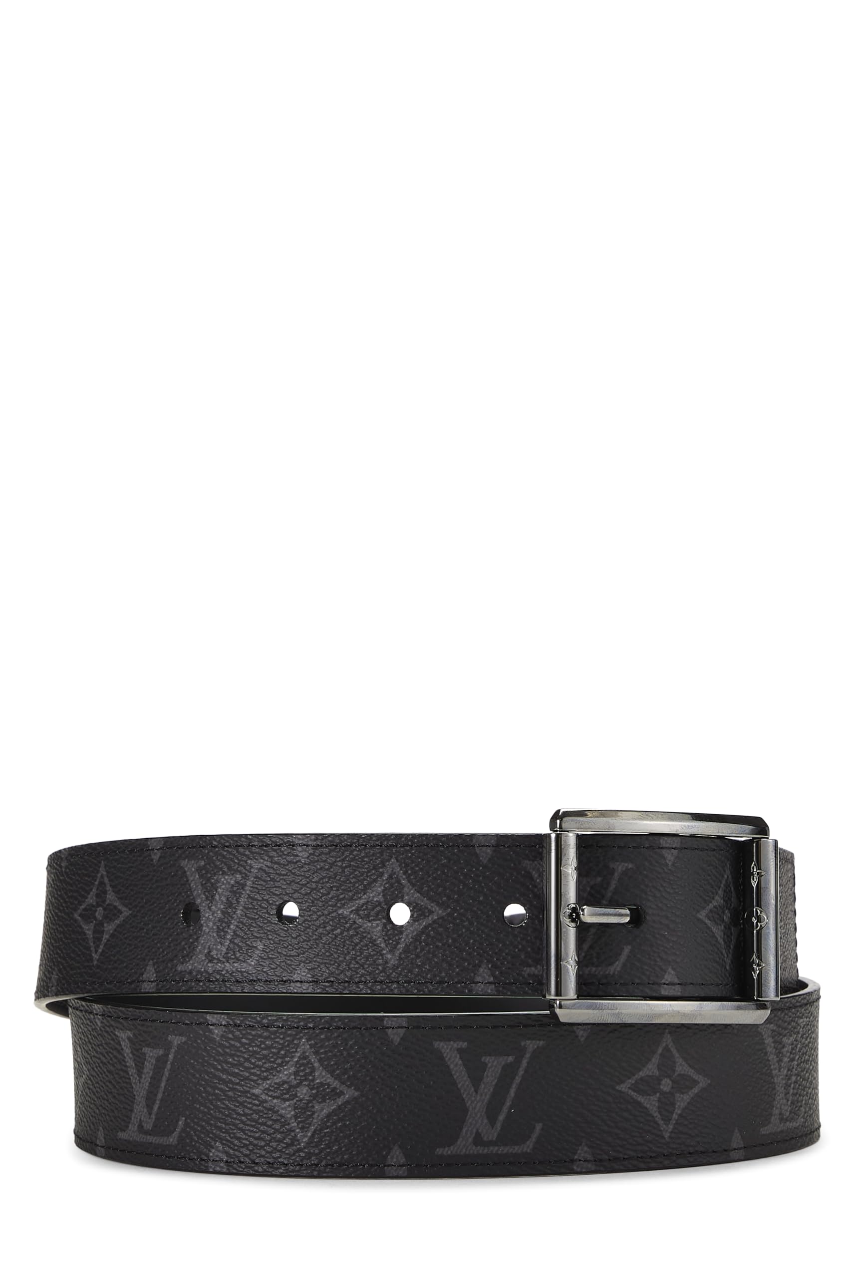 Louis Vuitton Pre-loved Black Monogram Eclipse Reverso Belt 100 Black