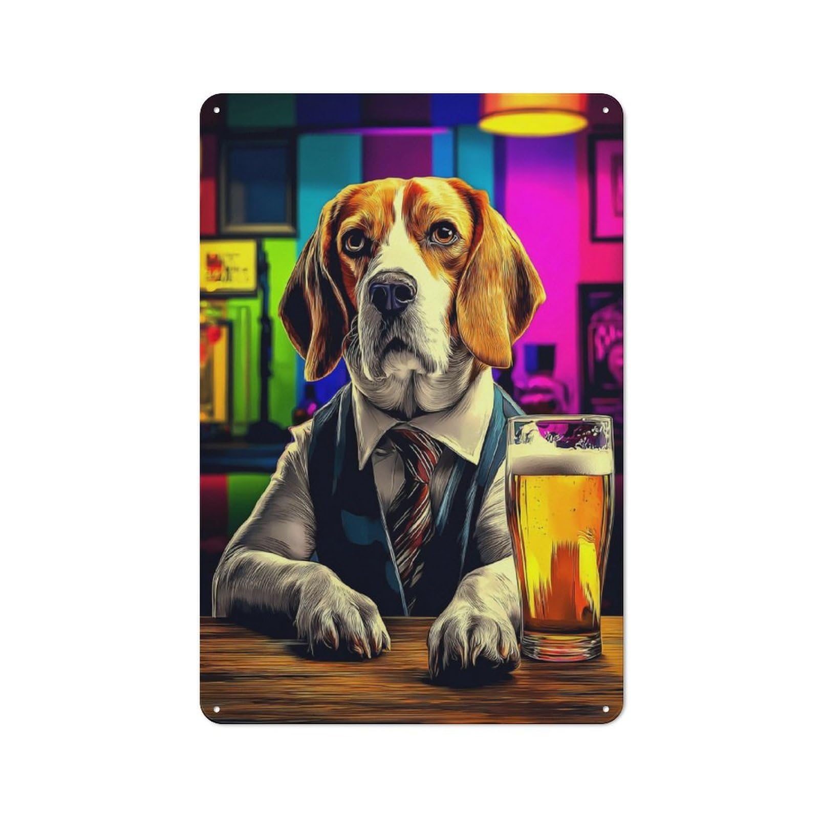 Junmoney Beagle In Suit Enjoying Beer At Bar Metal Wall Art Sign 30X20cm, Modern Retro Urban Room Decor For Modern Home, Workshop, Office Or Cafe