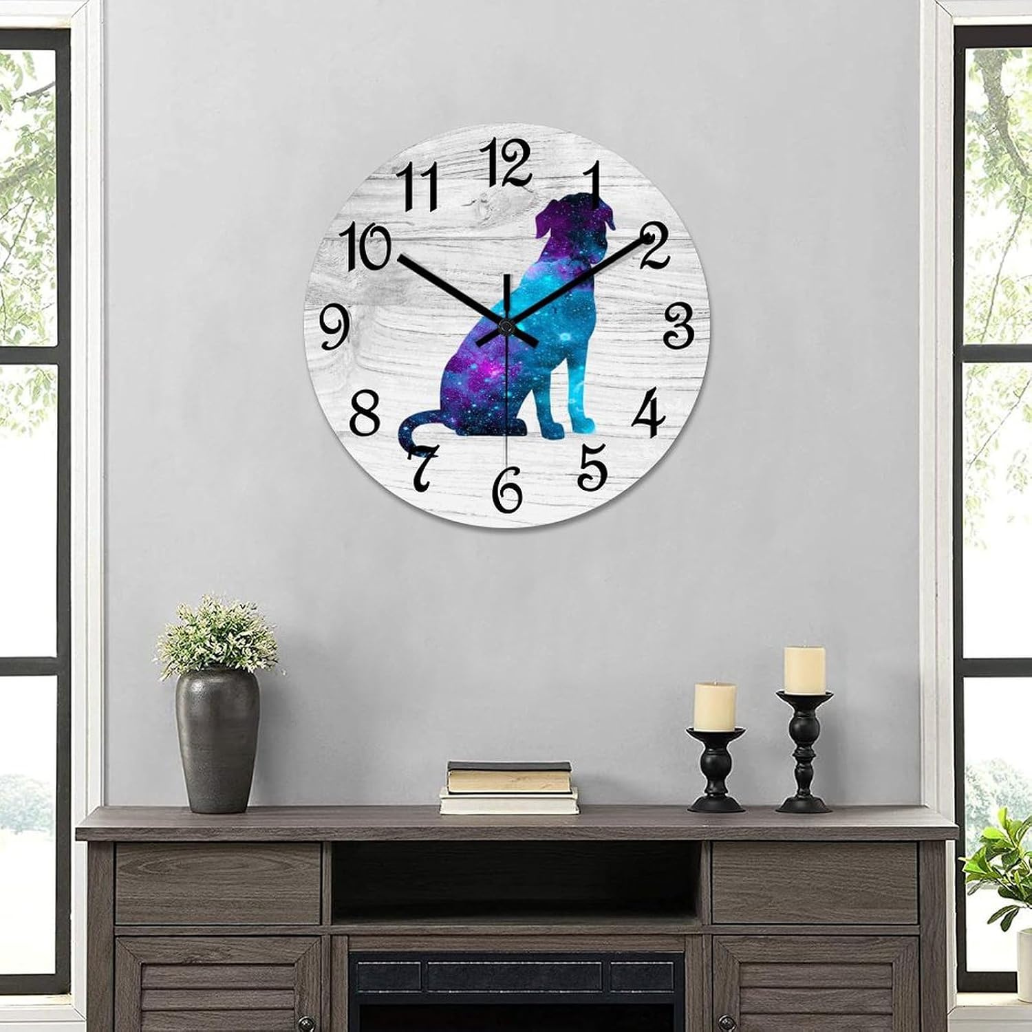 Labrador Retriever Round Wooden Clock for Wall Decor Pet Dog Farmhouse Wall Clock 15 Inch Silent Non-Ticking Wood Clock for Office Classroom Wall Art