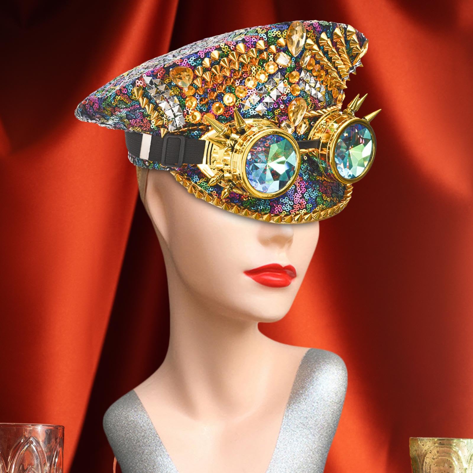 Gothic-Partyhut, Steampunk-Disco-Kopfbedeckung, Pailletten-Strass-Hut für Bühnenshow, Braut, Hochzeit, Rave, Nachtclub