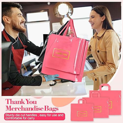 Miniatura 4 de Teling 200 bolsas de plástico con texto en inglés "Thank you" para bodas, negocios, 9 x 12 pulgadas, 12 x 15 pulgadas, 15 x 18 pulgadas (rosa)