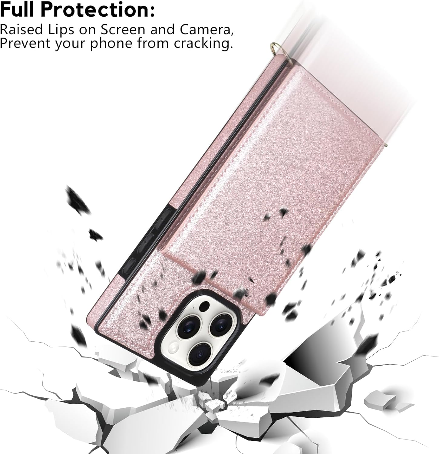 Vofolen for iPhone 16 Pro Max Case with Card Holder Crossbody Lanyard Strap Leather Wallet Case with Magnetic Clasp Kickstand Heavy Duty Protective Flip Cover for iPhone 16 Pro Max for Women Rose Gold - Image 6