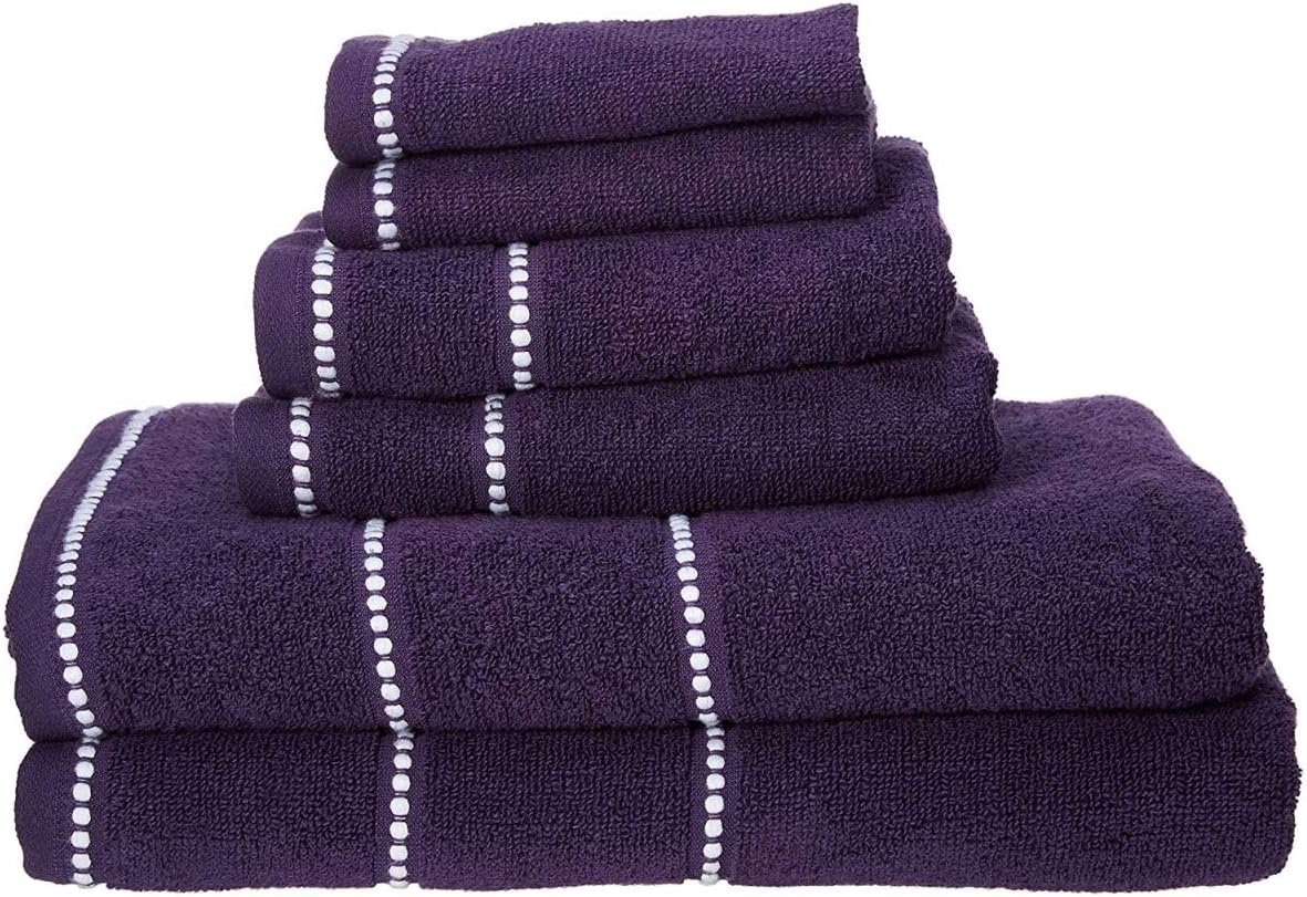 Bedford Home Luxury Cotton Quick Dry, Zero Twist and Soft 6 Piece Set with 2 Bath Towels, Eggplant (67A-45798)