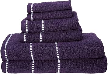 Bedford Home Luxury Cotton Quick Dry, Zero Twist and Soft 6 Piece Set with 2 Bath Towels, Eggplant 67A-45798