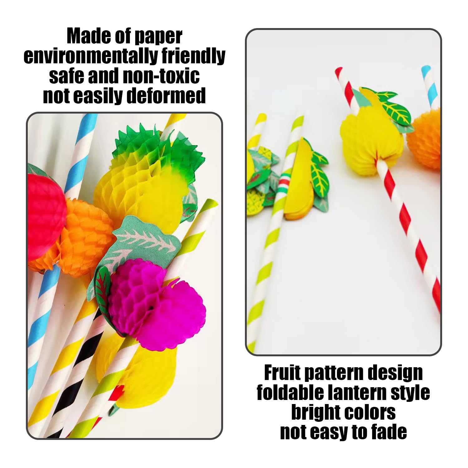 Lot 100 Pailles En Papier 3D Forme Fruits – 19,7 Cm, Fun Et Éco Pour Cocktails, Fêtes D'Été Et Plage