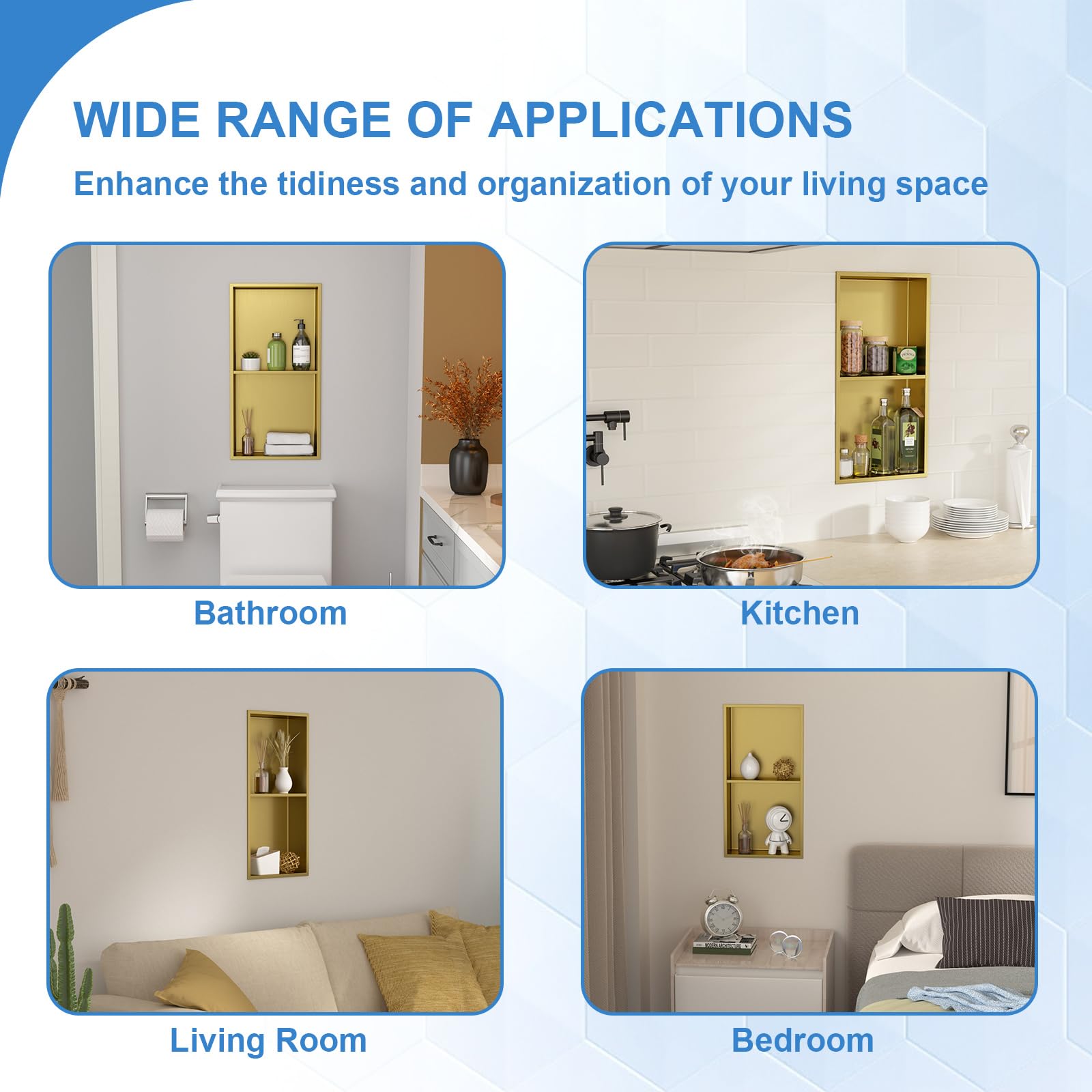 Snapklik.com : Shower Niche 24 X 12 Rectangle Bathroom Niche Gold, No ...
