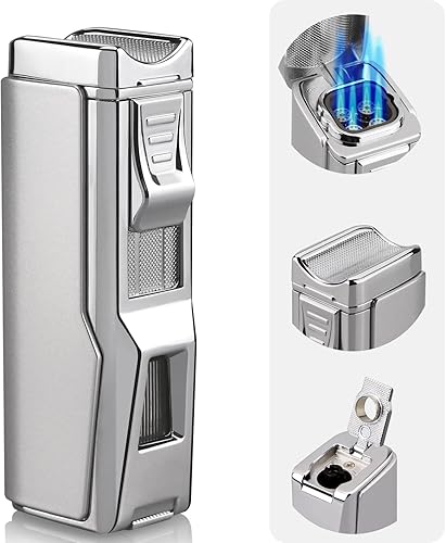 Miniatura 8 de Encendedor de antorcha  Encendedor recargable de butano a prueba de viento con 4 chorros  Regalo para hombres y mujeres (caoba)