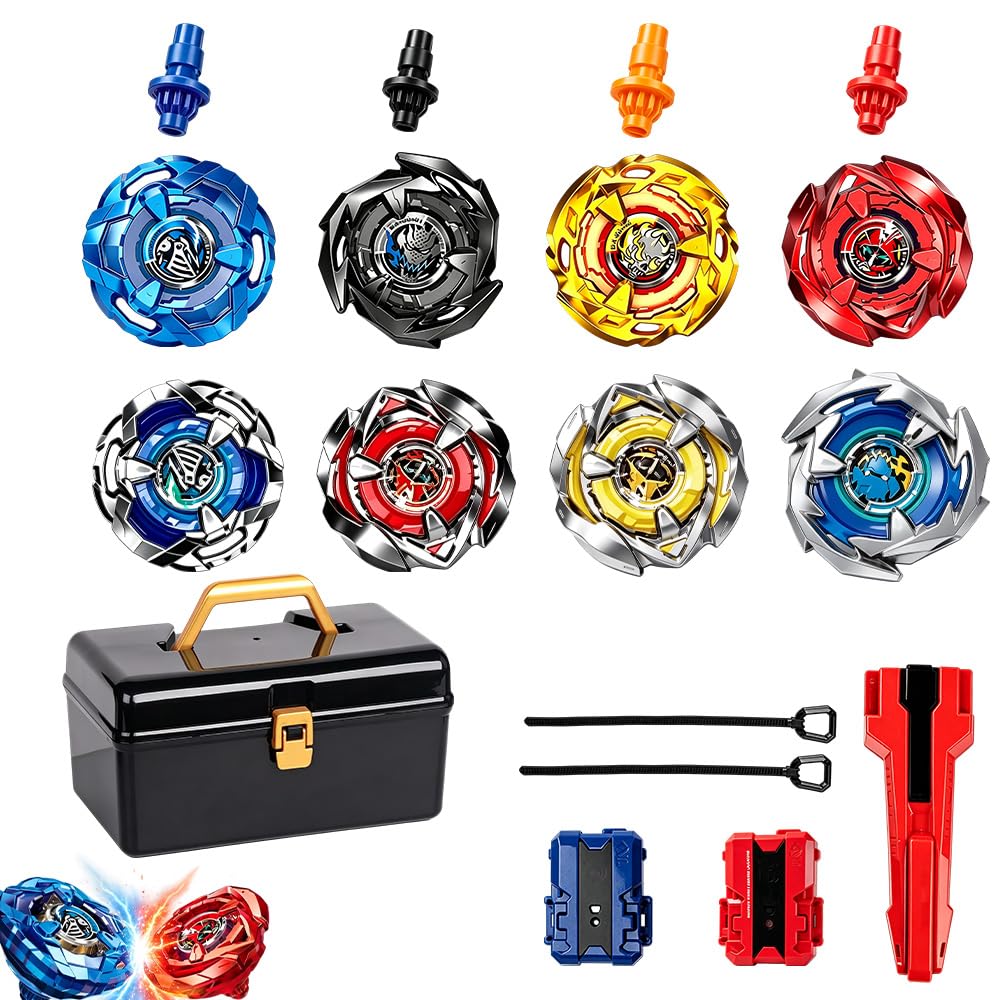 Weciau Spinning Top Set, 8pcs X Battling Top Toy Set, mit 2 Launchers and 1 Grip, Metal Fusion Gyro Game with Portable Storage Box, Gift for Kids Children Birthday Party