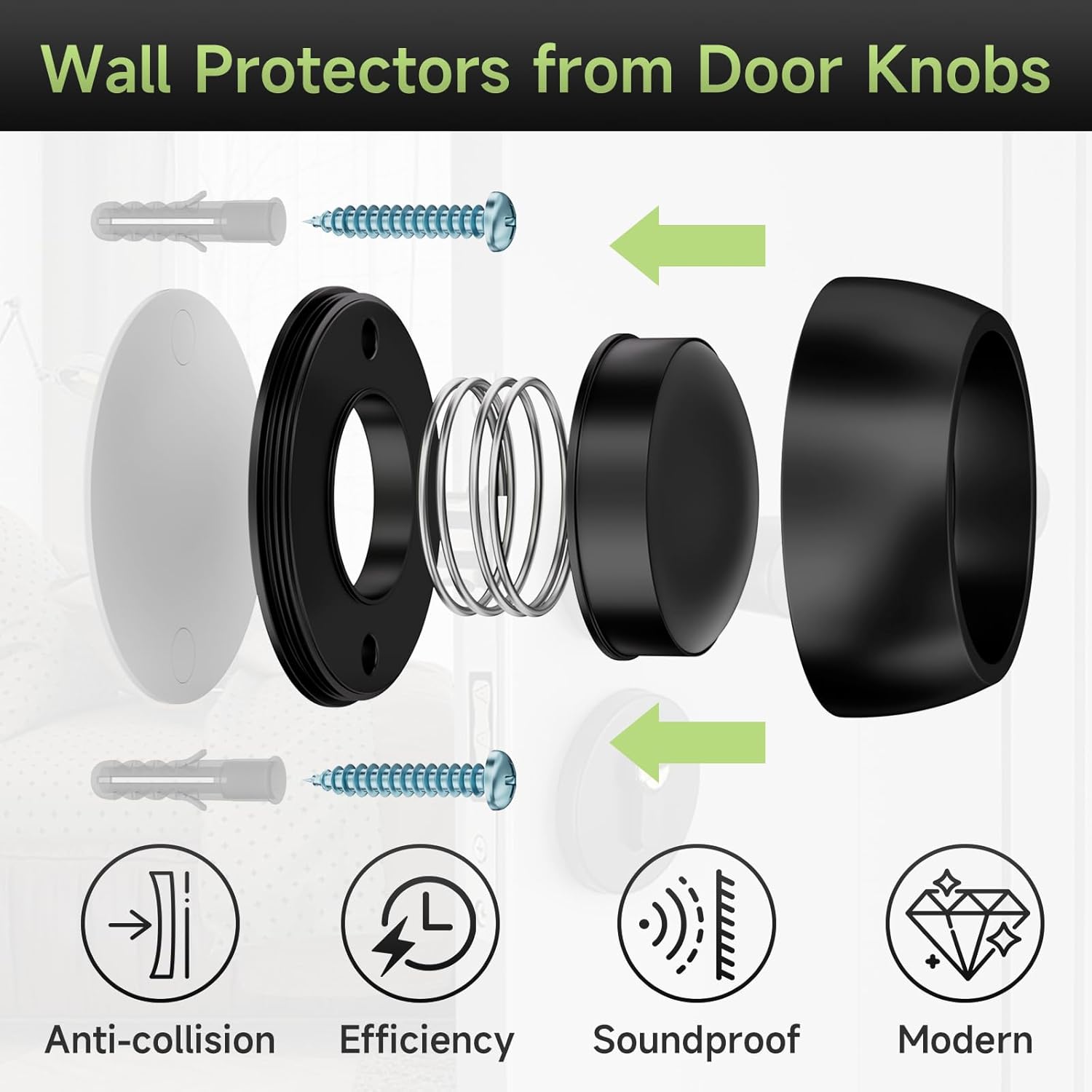 4PCS Door Stopper Wall Protector with Silicone Head, Aluminum Door Knob Wall Protector, Spring Shock Absorption Technology, 1.65" Door Stoppers for Wall, Adhesive Installation or with Screw