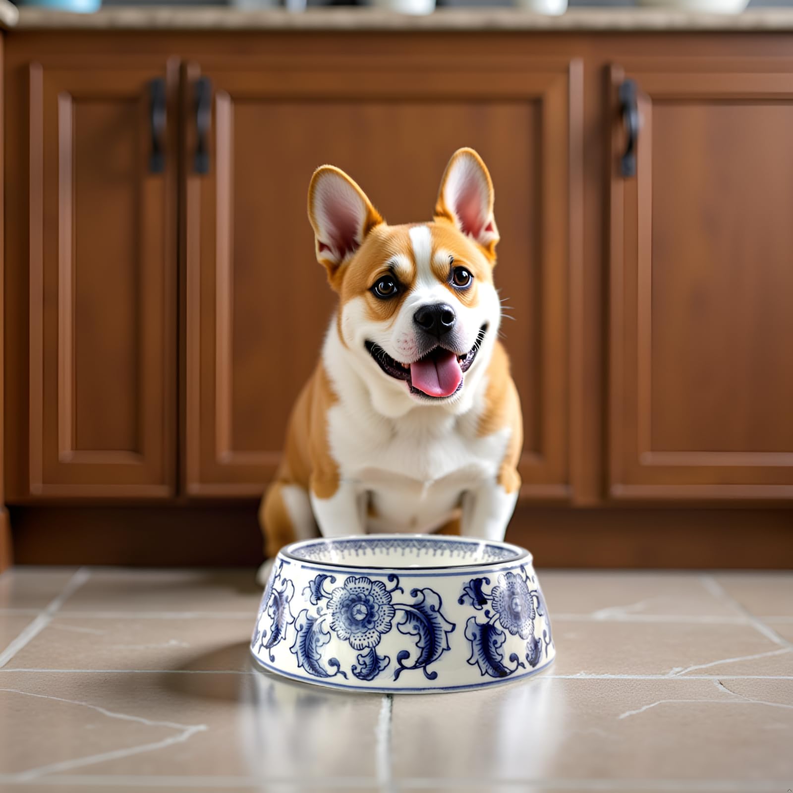 Pet Supplies : SYNWISH Blue and White Porcelaine Dog Bowls Ceramic