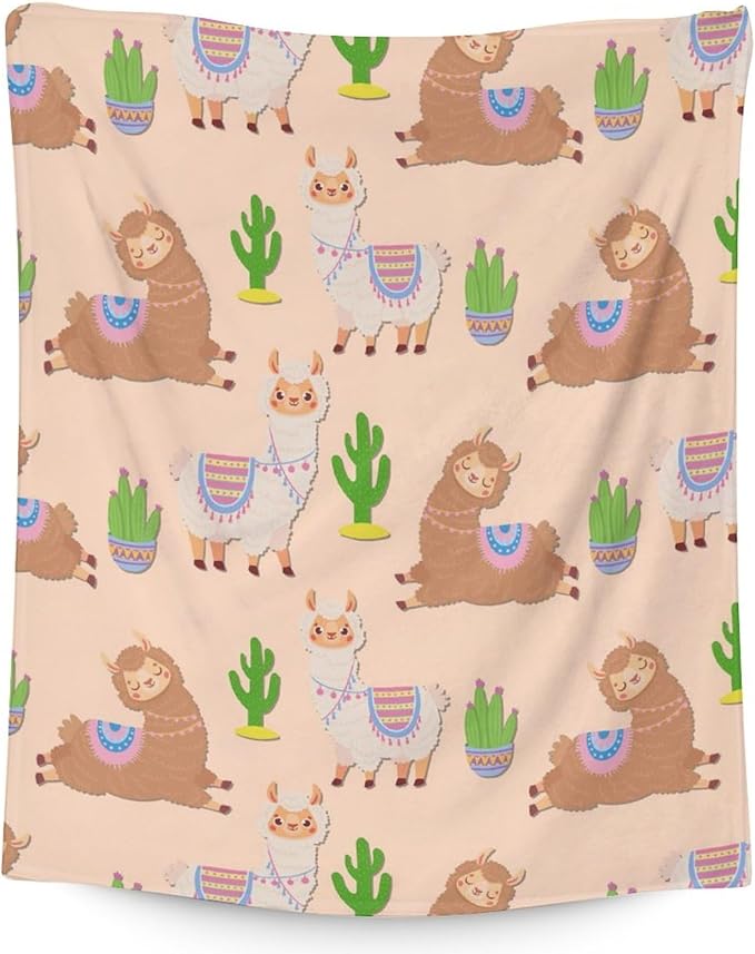 Blanket for Girl Boy - 40x50 Inches Cute Llama Throw Gifts - Brown Soft Fuzzy Blankets for Bed, Couch & Living Room