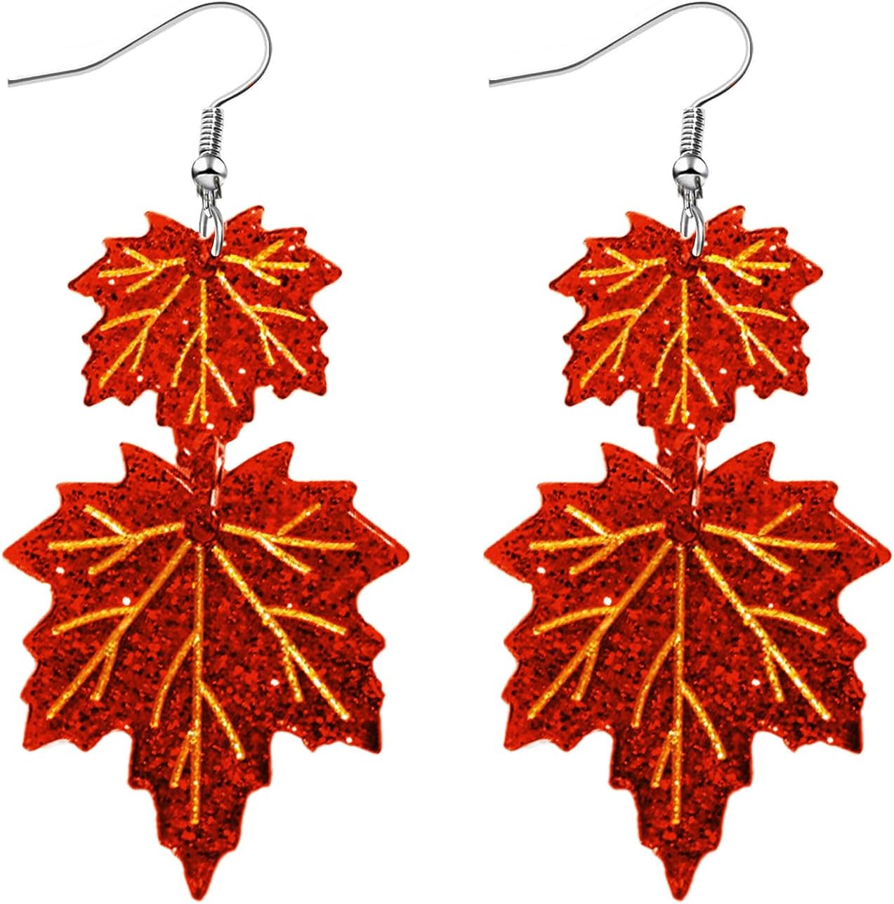 Thanksgiving Fall Earrings for Women Acrylic Red Maple Leaf Dangle Earrings Autumn Earrings Thanksgiving Party Jewelry Gifts