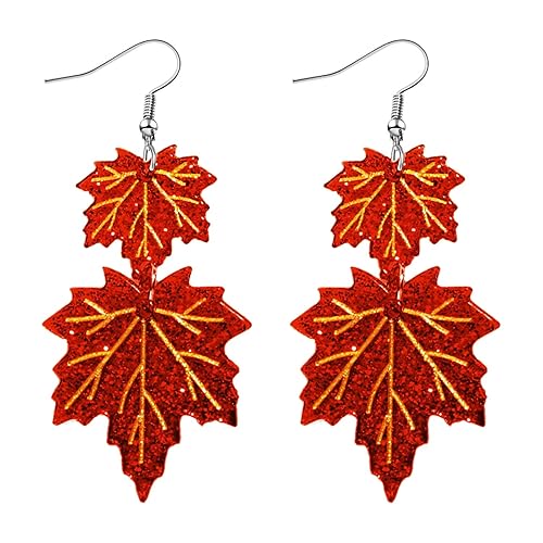 Thanksgiving Fall Earrings for Women Acrylic Red Maple Leaf Dangle
