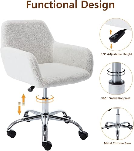 Miniatura 3 de Henf Silla de tocador blanca, silla de escritorio, pequeña silla giratoria ajustable para maquillaje en casa, linda silla con forma de carcasa con