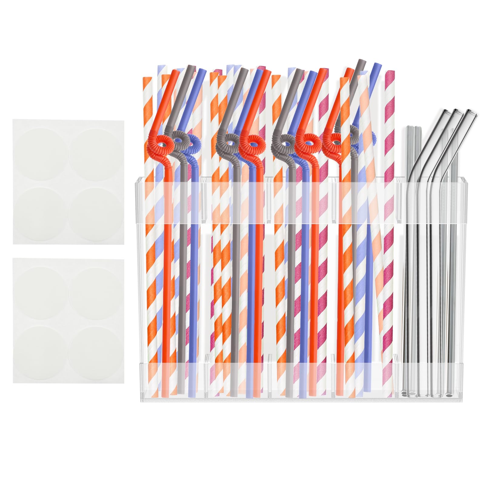 bigjvbfv Transparent Acrylic Straw Holder with Adhesive Sticker, Storage Container, Compact Compartmental Tumbler Straw Organizer for Kitchen Counter, Cabinet