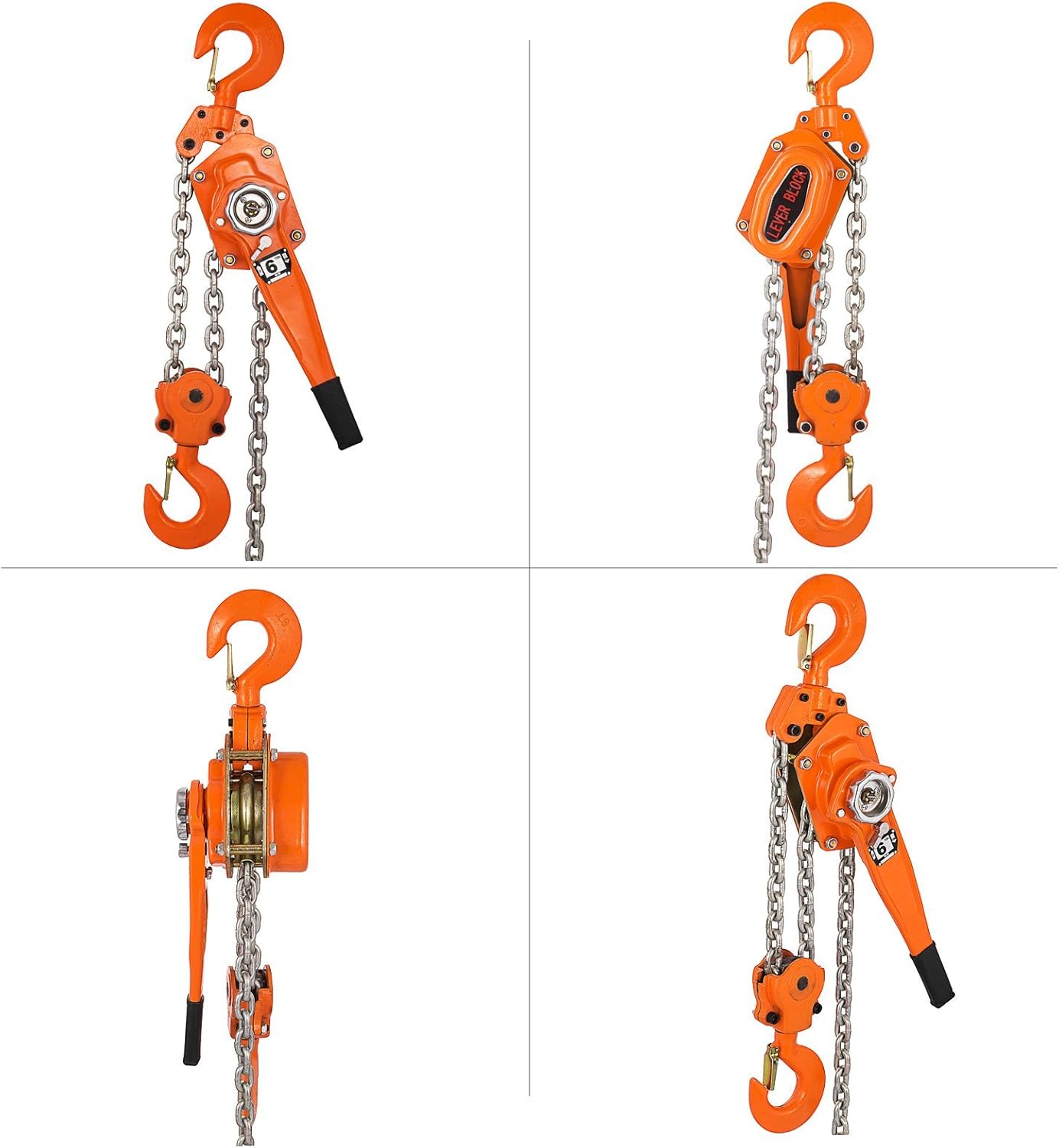 Mophorn 6 Ton Lever Block Chain Hoist 6M 20ft Chain Hoist Alloy Steel G80 Chain Ratchet Lever Hoist with Hook Used in Shipbuilding, Power Plants, Transport (6 Ton 20 Ft) - - 