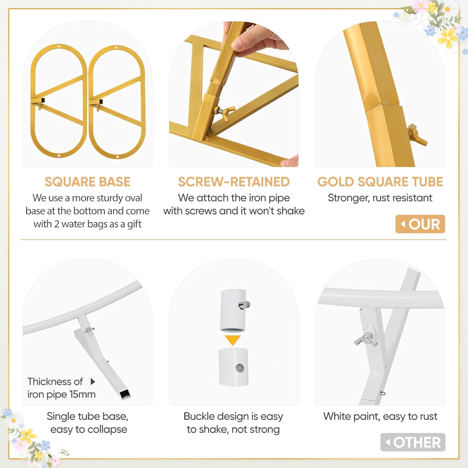 8ft Balloon Arch Stand,Round Backdrop Stand,Golden Circle Wedding Arch Frame for Wedding,Valentine's Day,Birthday,Party,Friends Gathering,Christmas,Garden Decoration