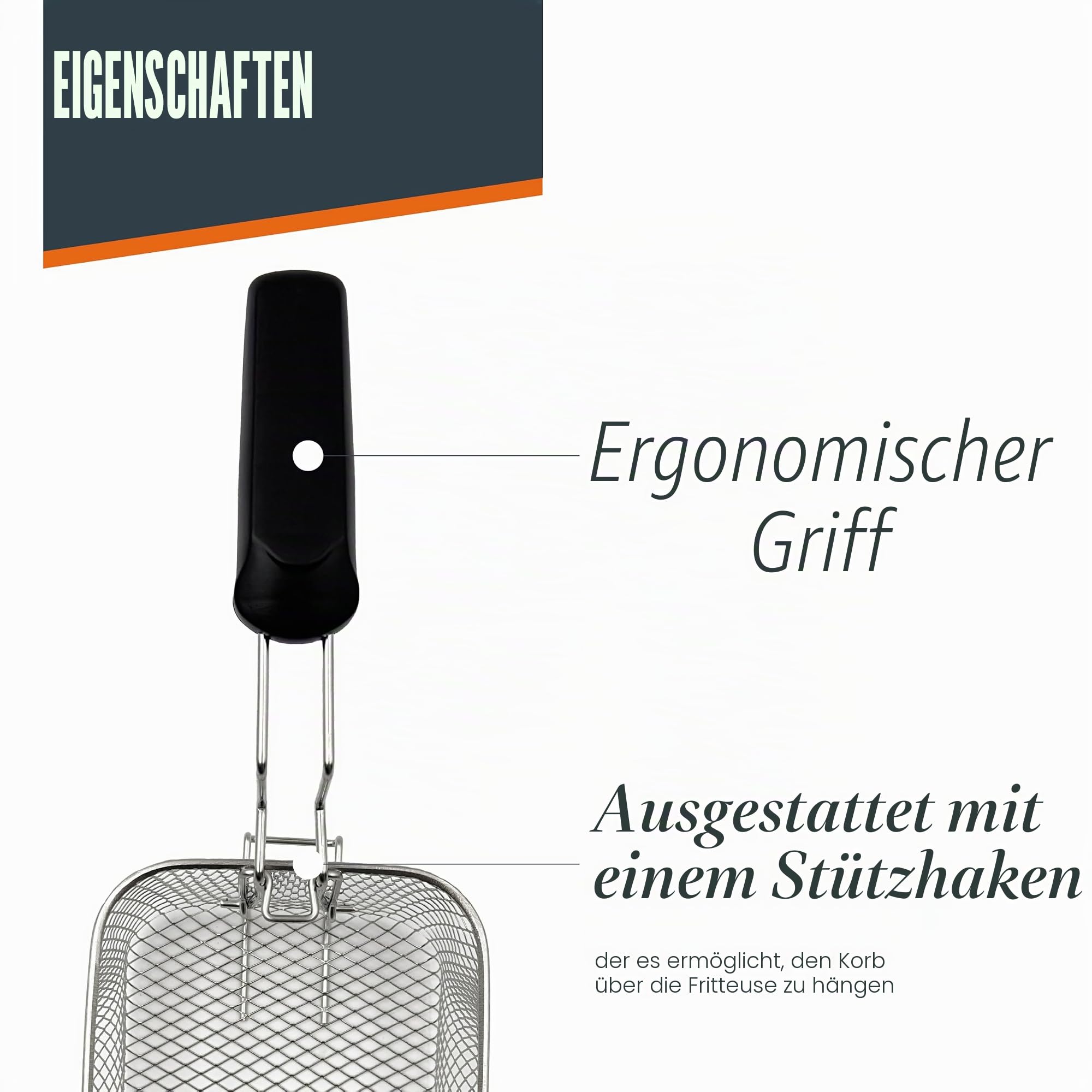 Lacor - R69135A - Ergo Frittierkorb, Edelstahl 18/10, 23,5 x 14 x 8,5 cm, Professioneller Einsatz, Haltbarkeit und Widerstandsfähigkeit