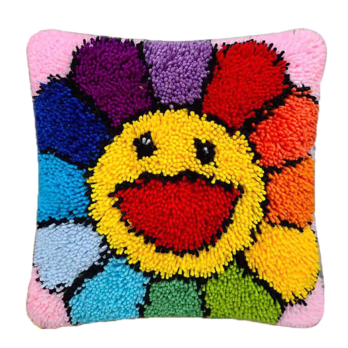 clhjinruoliu DIY Latch Hook Kits for Throw Pillow Cover, Colorful Pre-Printed Canvas Needlework Cushion Cover Hand Craft Crochet Kits 17X17 Inch,a