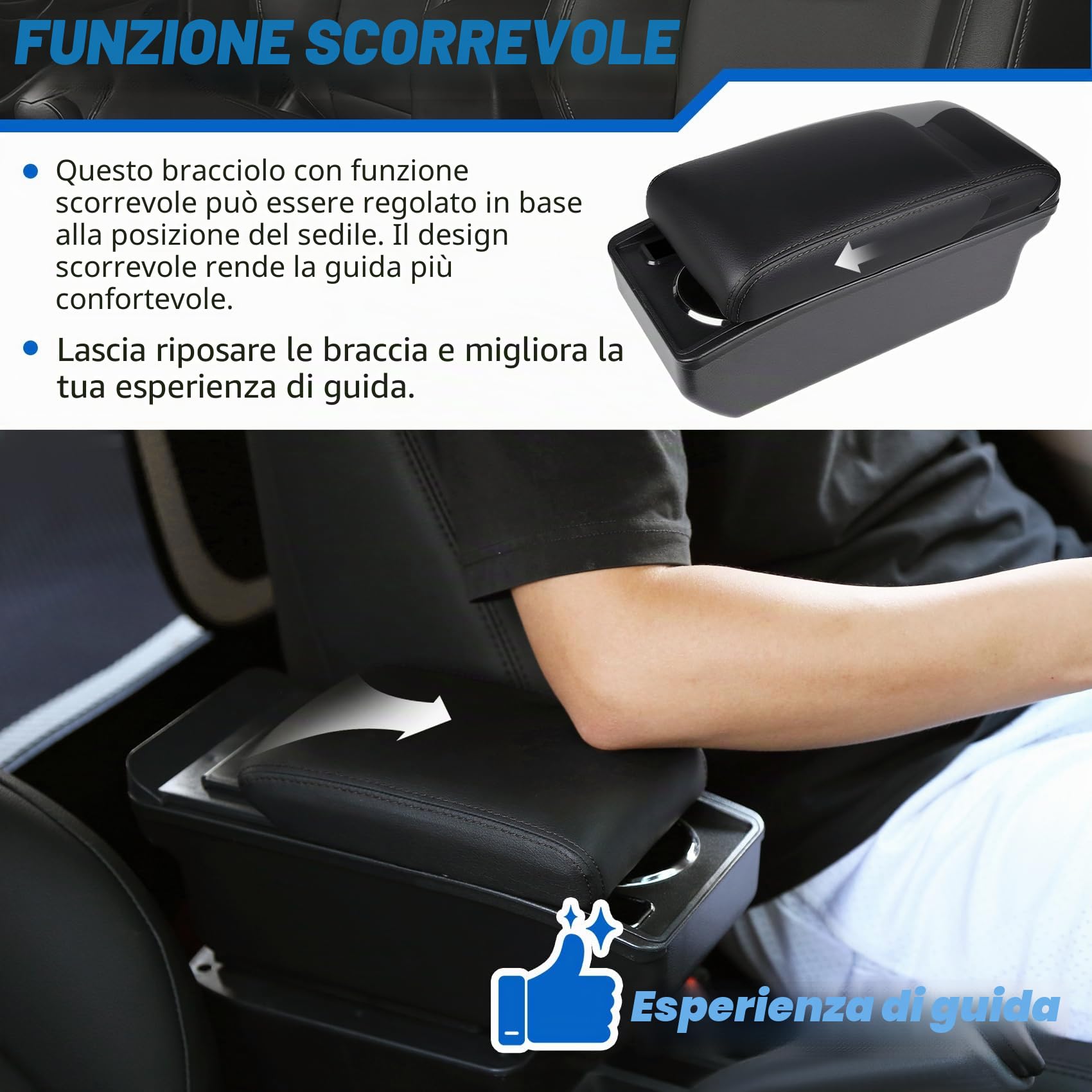 Bracciolo Centrale per VW POLO Mk5 6R Vento 2010-2018, Doppio Scomparto, Pelle Nera, Facile da Installare, Accessorio Auto Personalizzato