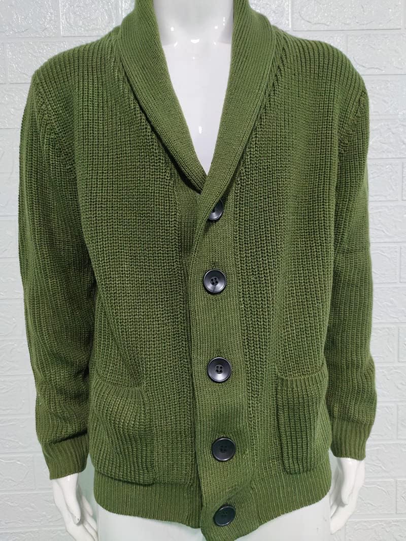Shawl Collar Cardigan for Men Button Down Long Sleeve Pullover Cardigans Soft Touch Knitted Sweater Jacket with Pockets