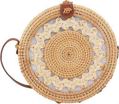 ShelterCast Round Rattan Bag Handwoven Beach Bohemian Shoulder Purse (Natural, Large)