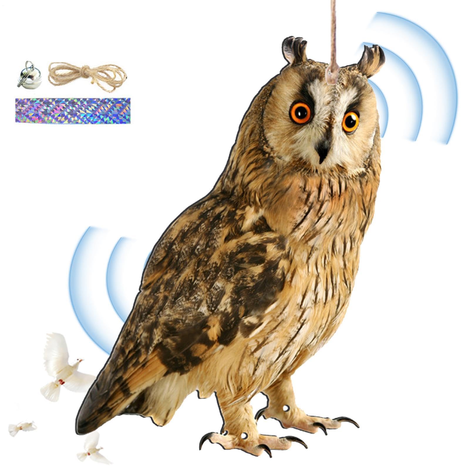 Fake Hawk, Pigeon Bird Scarers Kite For Trees Gardens, Repellent1 Devices, Owl Decoy To Scare Birds Away, Garden Protector Decor Waterproof With Bell, Roofs Patio Balcony Tree Wind Chime