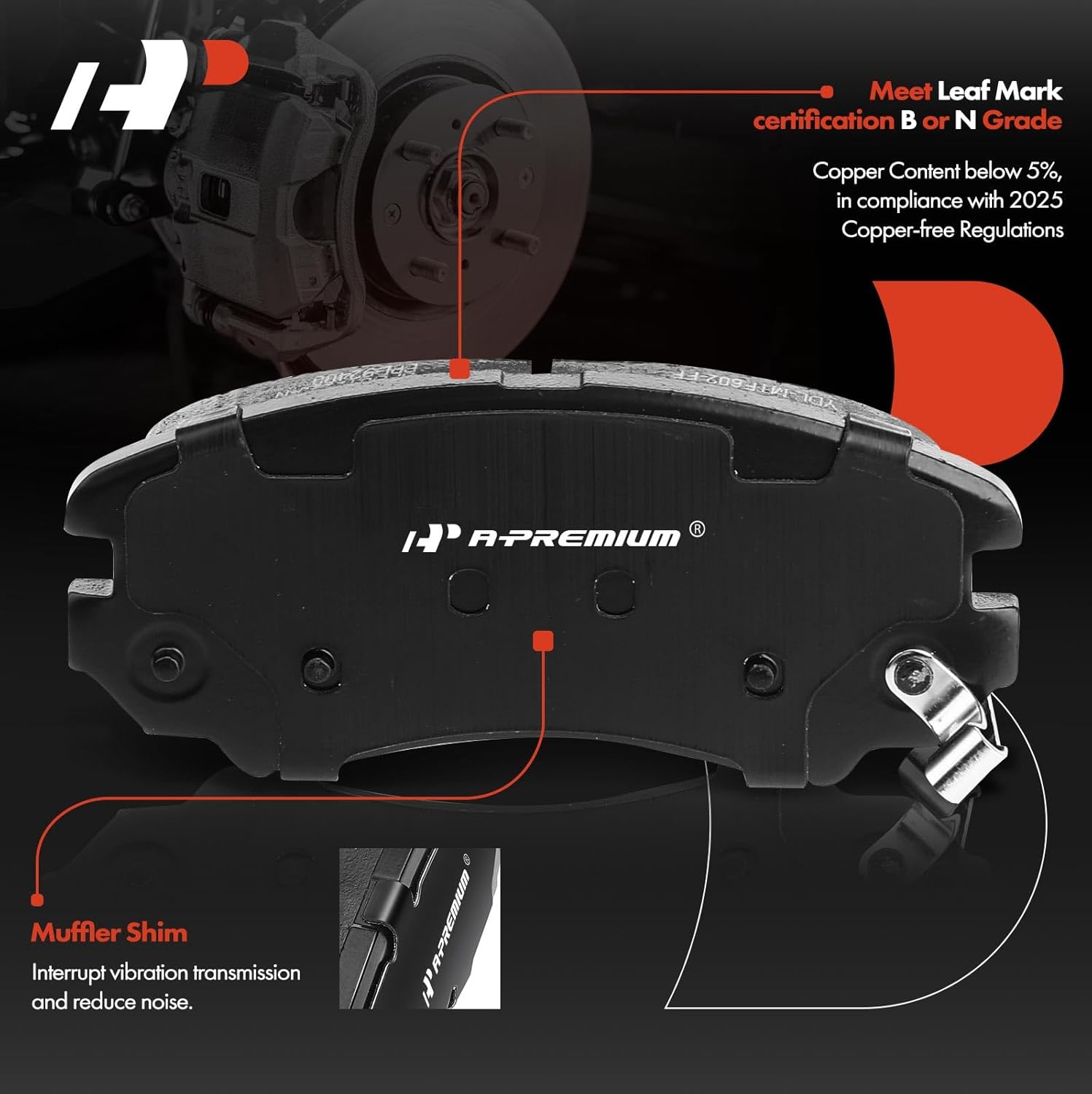 A-Premium 10.82 inch (275mm) Front Vented Disc Brake Rotors + Ceramic Pads Kit Compatible with Select Hyundai Models - Elantra 2007 2008 2009 2010, 6-PC Set