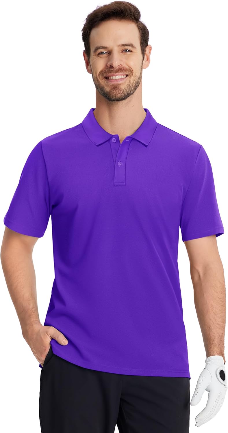 TACVASEN Polo Shirts for Men Short Sleeve Quick-Dry Breathable Pique Golf Polo Solid Cotton Polo T-Shirts