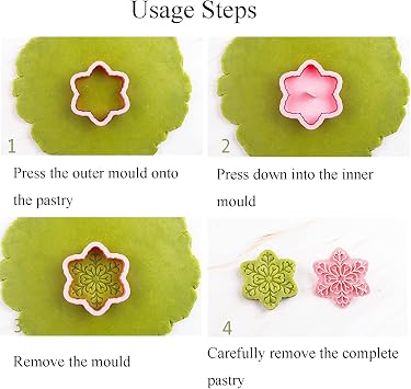 9Pcs Christmas Snowflake Cookie Cutter Set Plastic Press Cookie Cutters & Stamps for Baking DIY Holiday Biscuit Molds for Kitchen