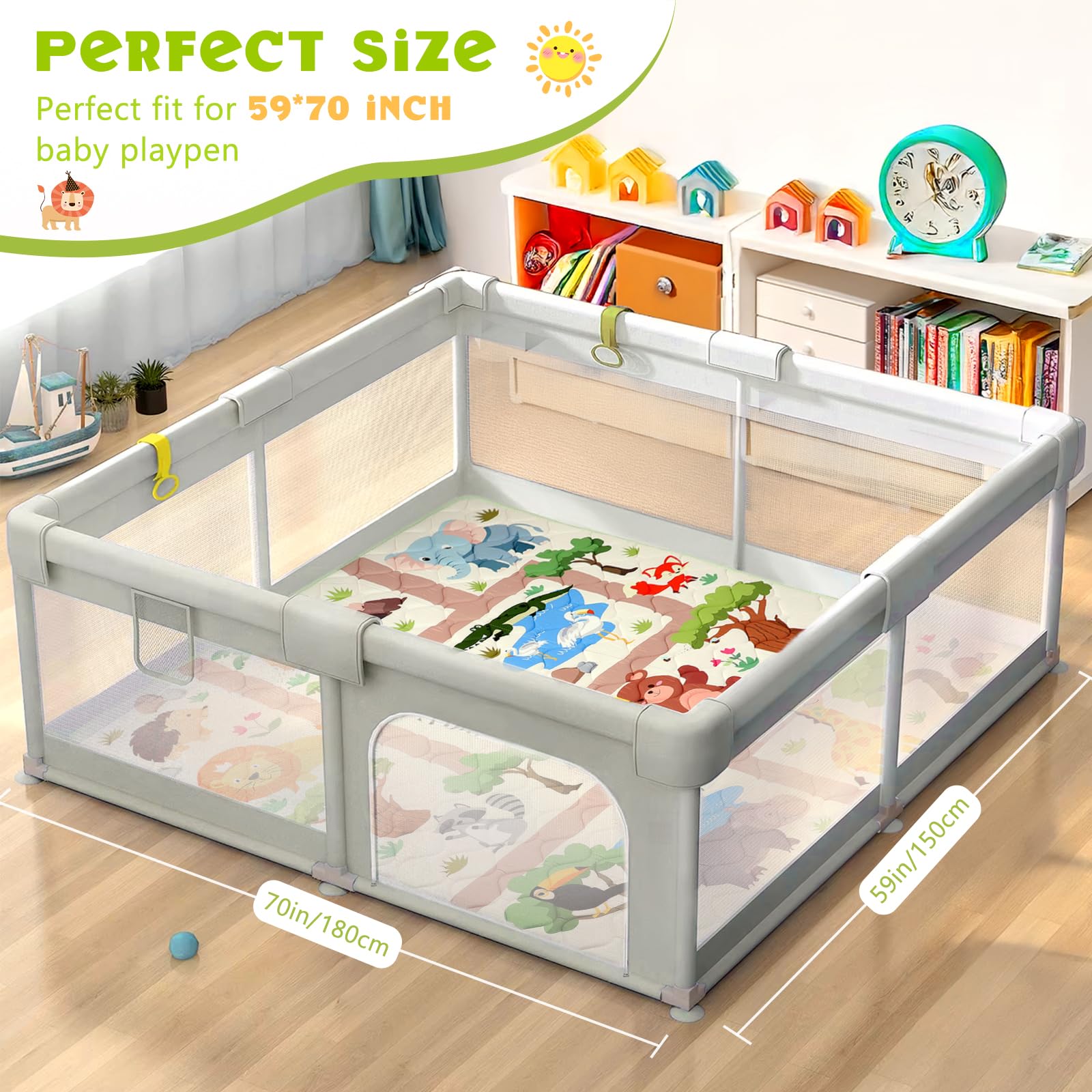 decalsweet Tappeto Gioco Bambini 150×180cm, Addensato 2cm Tappeto Gioco Neonato, Antiscivolo Pieghevole Tappeto Cameretta Bambina & Bambino, Tappeto Tummy Time Neonati (Lo Zoo)
