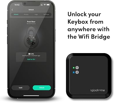 igloohome Keybox 3 Smart Lock Box + WiFi Bridge Bundle، تحكم في أقفالك عن بعد باستخدام تطبيق الهاتف المحمول (iOS/Android) وAlexa.