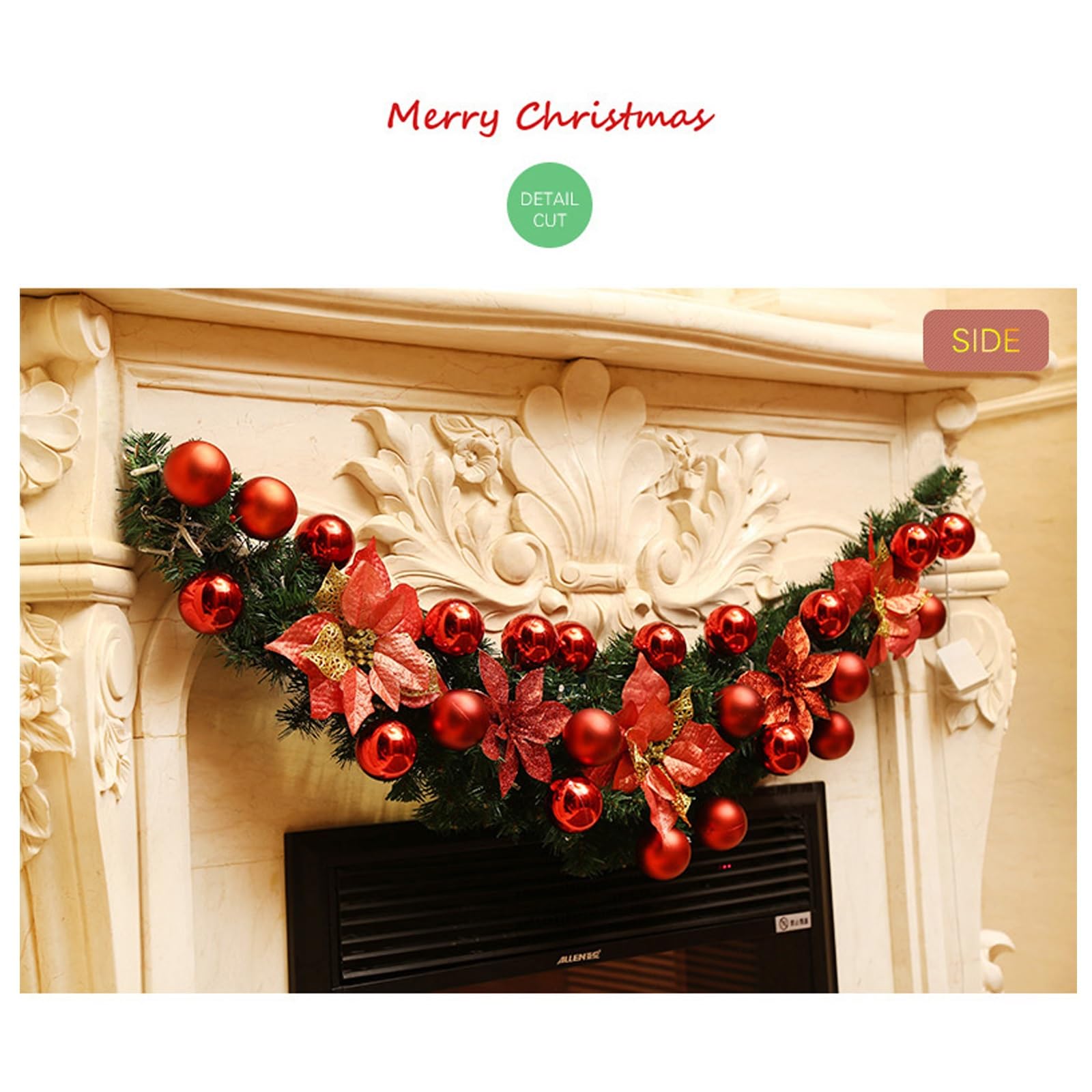 Guirnaldas navideñas Artificiales y tupidas, Decoraciones for Chimenea, decoración navideña en la, Puerta Delantera, Interior Exterior, sin Cadena de luz(Red,120cm/47.2in)