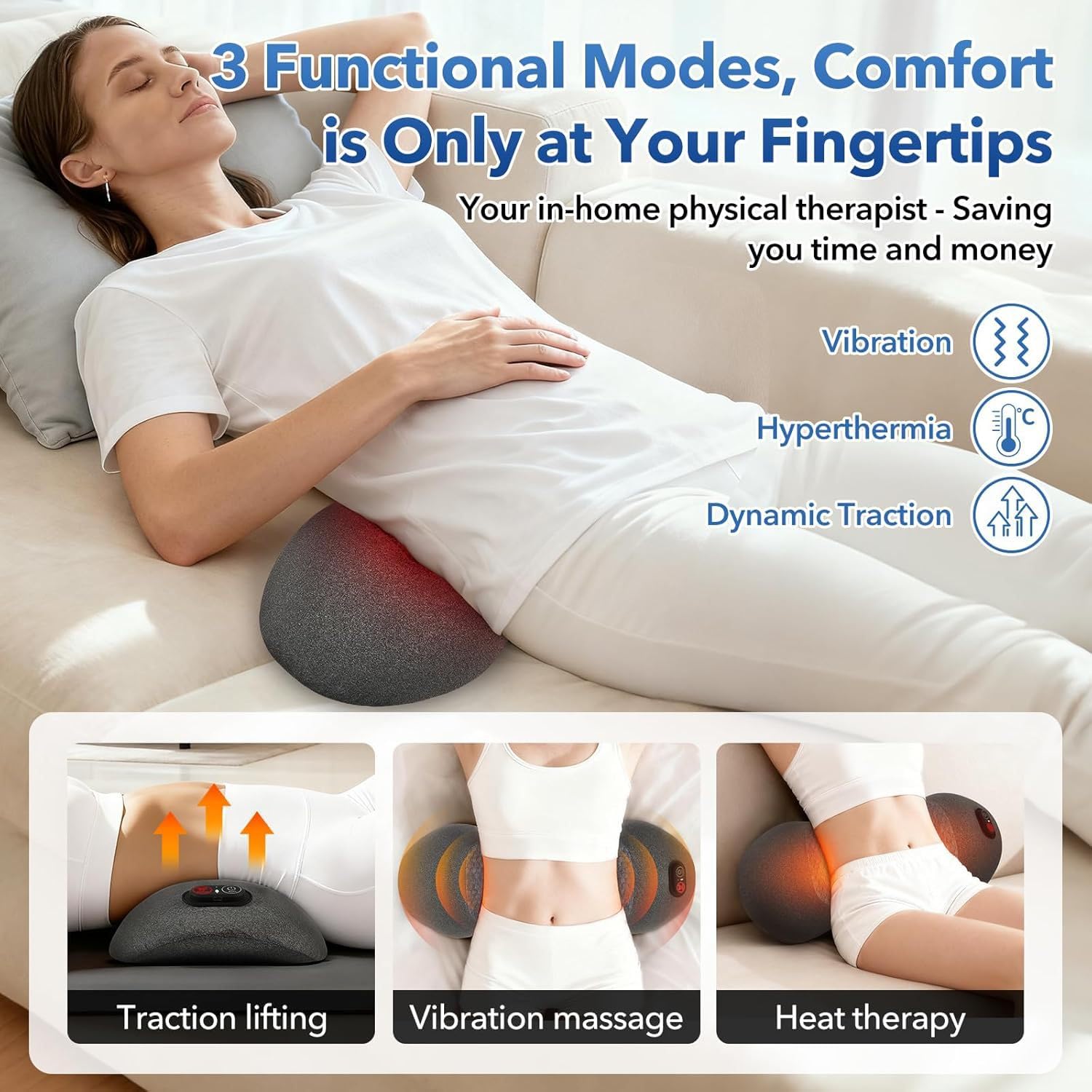 Thérapie du dos 3 en 1,Masseur Sciatique 3-En-1, Masseur Dos Lombaire avec fonctions de réchauffement, de traction douce et de vibration, Il Épouse La Taille Et Détend Le Dos (Black)