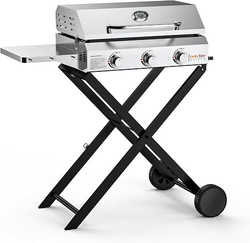 onlyfire BBQ Gas Grill Trolley Plancha 3 Burners Stainless Steel Foldable Trolley Wheels Thermometer Grill Surface 57 x 36 cm 7 kW Outdoor Camping Balcony Garden - 9