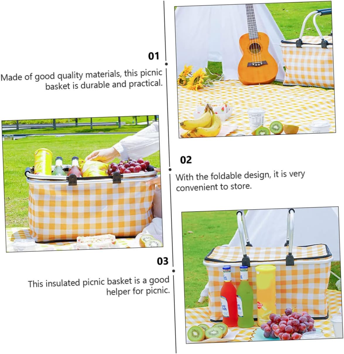 1pc Insulated Picnic Basket Foldable Cooler Bag for Outdoor Activities Material Convenient Storage for Family Gatherings Camping and Beach Trips Yellow