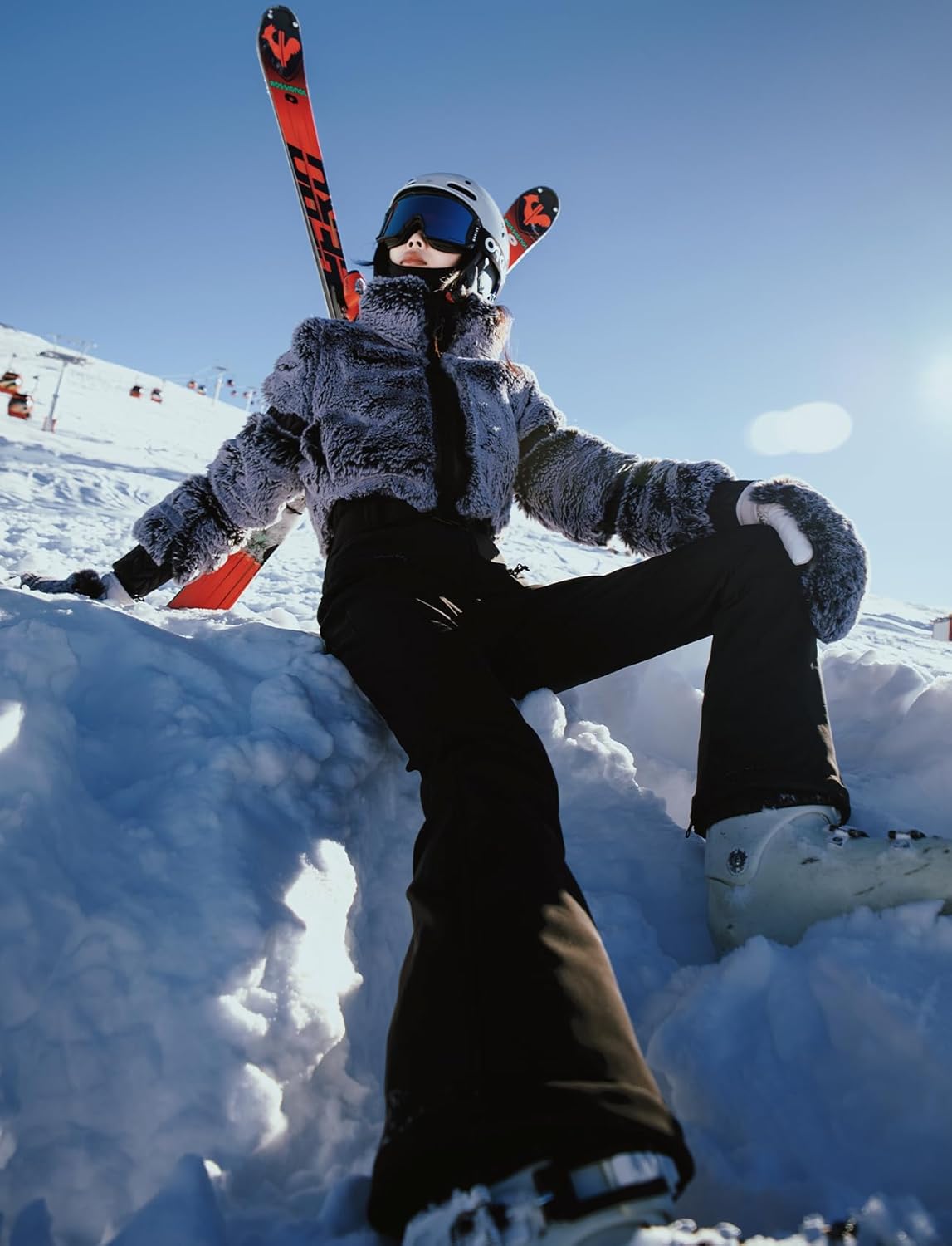 GSOU SNOW Women Ski Suit One Piece Snowsuit Snowboard Faux Fur Collar Slim Jumpsuit Jacket Insulated Windproof Outdoor Winter - Image 4