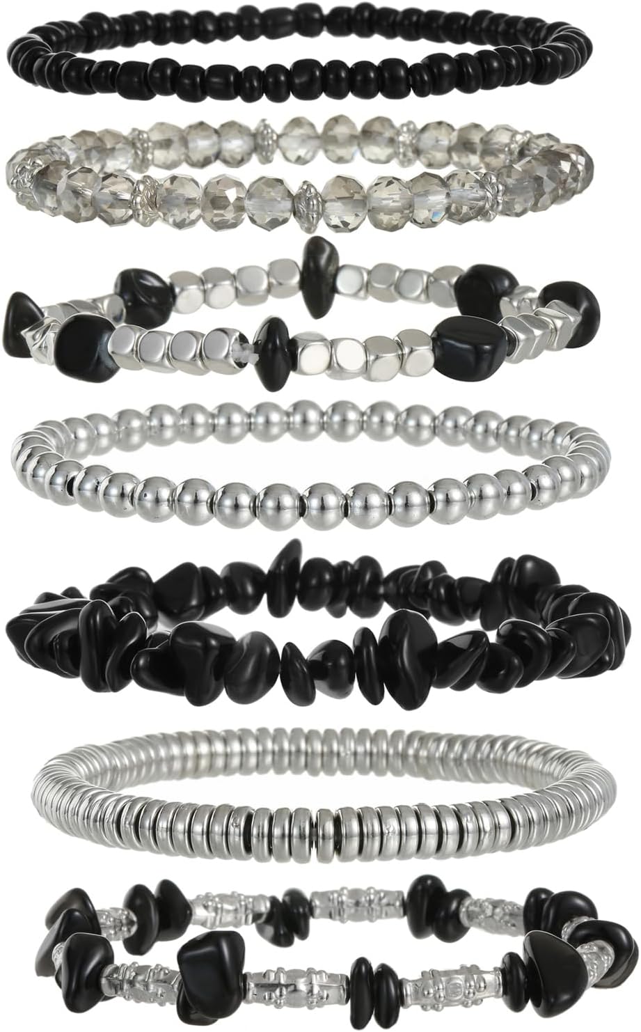 Elisheva Natural Gemstone Bracelets, Surfer Heishi Natural Irregular Chip Stone Beads Stretch Bracelet for Women, Bohemian Layering Stackable Non-Tarnish Gold-Plated Hematite Beaded Chakra Crystal Bracelets Set