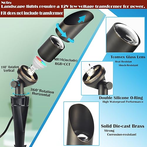 Miniatura 2 de Iluminación LED RGB para exteriores, IP65 ajustable latón que cambia de color, luces de paisaje de bajo voltaje con control remoto, luces puntuales