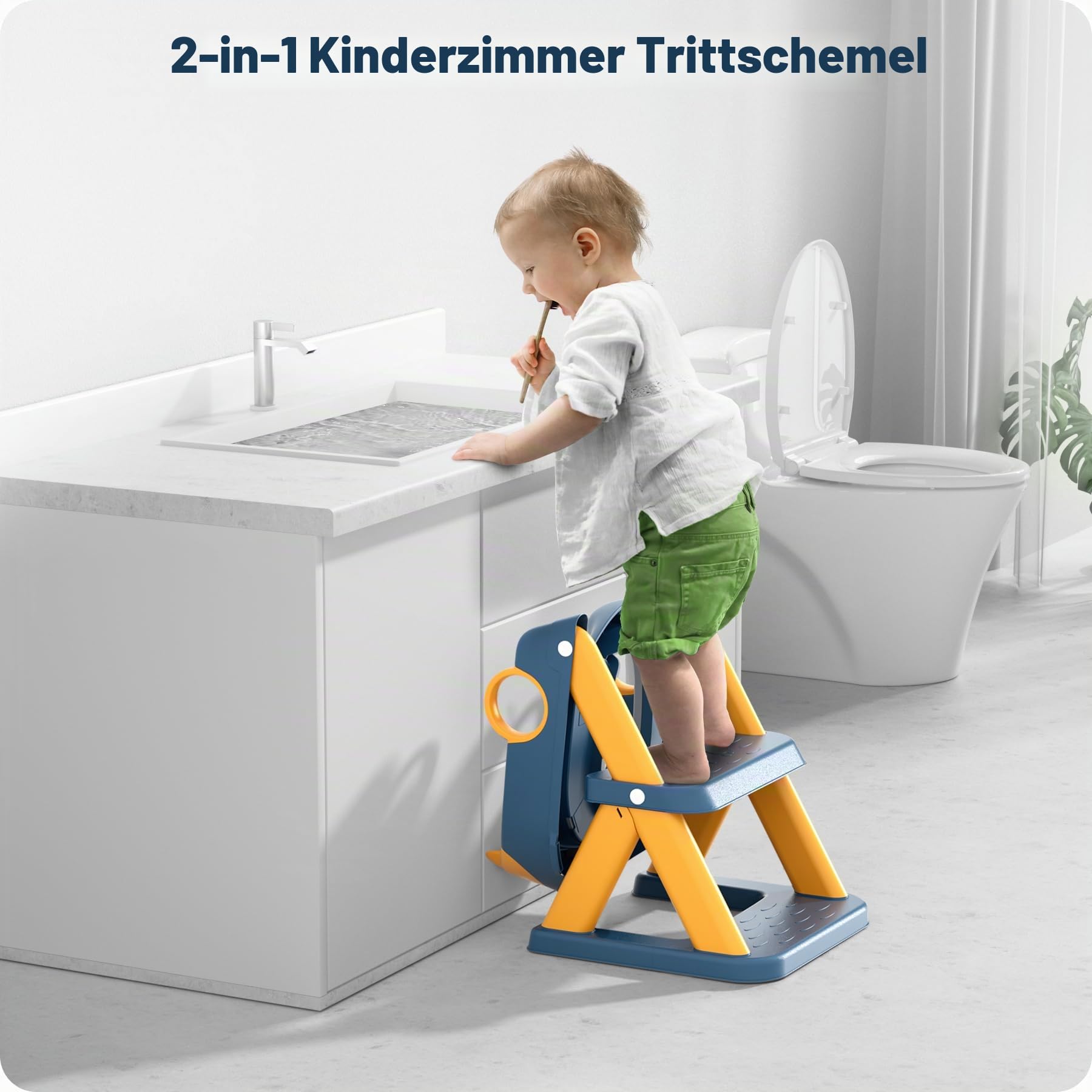 Toilettenleiter für Kinder, Upgraded Kindertoilette für Jungen und Mädchen, 2 in 1 Kind Toilettensitz mit Treppe, Spritz und Rutschfestes Trittbrett